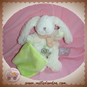 BEBEREVE SOS DOUDOU LAPIN BLANC ECRU MOUCHOIR VERT CASINO