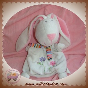 CP INTERNATIONAL SOS DOUDOU LAPIN MARIONNETTE BLANC FLEURS