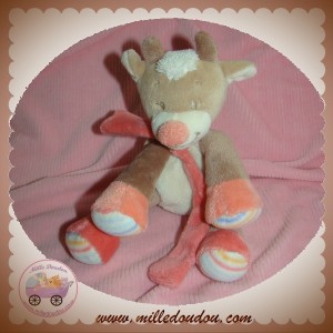 NATTOU SOS DOUDOU VACHE GIRAFE MARRON ROSE ECRU HOCHET 15 CM