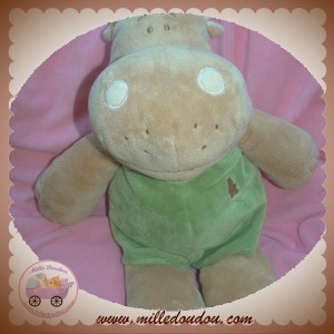 NOUKIE'S DOUDOU HIPPOPOTAME HIPPOUM BEIGE VERT 37 CM