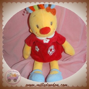 NATTOU SOS DOUDOU FILLE LILY JAUNE ROBE ROUGE 30 CM