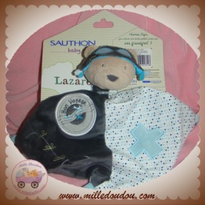 SOS SAUTHON DOUDOU OURS PLAT LAZARE BLEU NOIR AVIATEUR