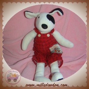 MOULIN ROTY SOS DOUDOU CHIEN JULIUS BLANC SALOPETTE ROUGE 30 CM LA GRANDE FAMILLE