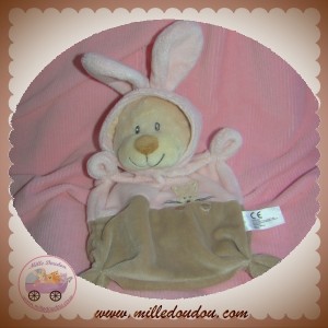 ZANNIER SOS DOUDOU OURS DEGUISE EN LAPIN ROSE BEIGE VELOURS