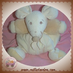 KALOO SOS DOUDOU SOURIS PURE FEUILLE BOULE ECRU BEIGE 24 CM