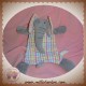 DIFRAX SOS DOUDOU ELEPHANT PLAT GRIS VENTRE TISSU CARREAUX