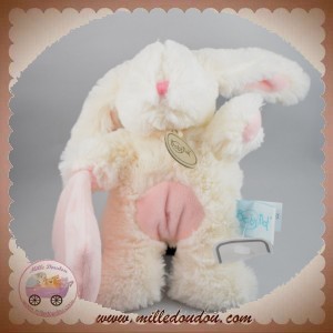 BABYNAT SOS DOUDOU LAPIN BLANC POIL MOUCHOIR ROSE CLAIR BABY NAT