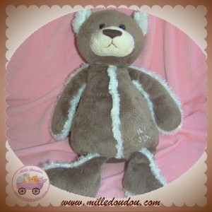 HISTOIRE D'OURS SOS DOUDOU OURS MARRON COUTURE BLANCHE 32 cm