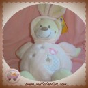 AUCHAN SOS DOUDOU OURS ECRU BOULE ROSE DEGUISE LAPIN SNC OIA 24 cm