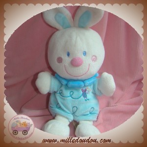 NICOTOY SOS DOUDOU LAPIN BLANC HABIT BLEU TURQUOISE ABEILLE