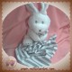 LES CHATOUNETS SOS DOUDOU LAPIN BLANC MOUCHOIR TISSU RAYE GRIS