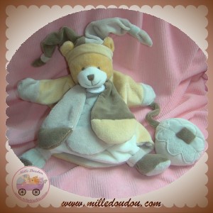 SOS DOUDOU ET COMPAGNIE OURS BEIGE MARIONNETTE ECRU MARRON FLEUR