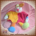 MAXITA SOS DOUDOU LAPIN BLANC PLAT RAYE ROSE ORANGE JAUNE