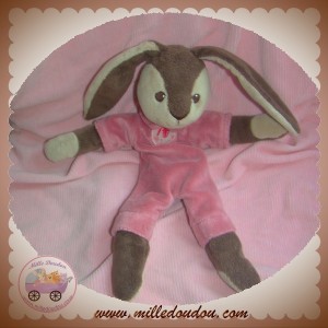 ANIMA SOS DOUDOU LAPIN MARRON PLAT ROSE ANIMADOO 30 cm