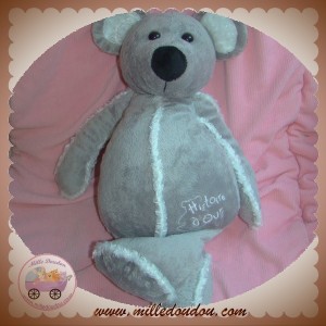 HISTOIRE D'OURS SOS DOUDOU SOURIS GRISE COUTURE BLANCHE 44 CM