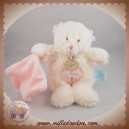 BABYNAT SOS DOUDOU OURS BLANC POIL MOUCHOIR ROSE