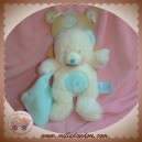 BABYNAT SOS DOUDOU OURS BLANC POIL MOUCHOIR BLEU TURQUOISE