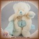 BABYNAT SOS DOUDOU OURS BLANC POIL MOUCHOIR BLEU TURQUOISE