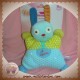 POMMETTE SOS DOUDOU LAPIN BLEU QUASI PLAT VERT POCHE DOUDOU