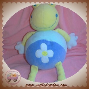 BABYSUN SOS DOUDOU GRENOUILLE VERTE BLEU FLEUR HOCHET 32 CM