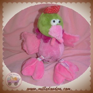 KSD SOS DOUDOU POULE COQ ROSE VERT JAMBES TISSU RAYE