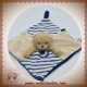 POMMETTE SOS DOUDOU OURS BEIGE PLAT BLEU RAYE ECRU