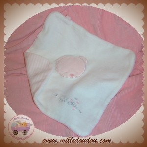 SOS DOUDOU CARRE MOUCHOIR PLAT ECRU BLANC ROSE OURS MILLIERS