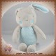 KLORANE SOS DOUDOU LAPIN GRIS VENTRE TISSU BLEU TURQUOISE ROND