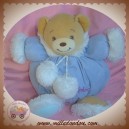 KALOO SOS DOUDOU OURS BOULE BLEU IGLOO POMPOM BLANC