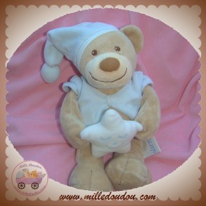 NATTOU SOS DOUDOU OURS BEIGE HAUT BLEU ETOILE