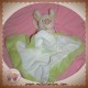 BABY LUNA SOS DOUDOU SOURIS ECRU AVEC GRAND MOUCHOIR VERT