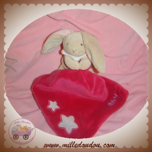 BABYNAT BABY NAT SOS DOUDOU LAPIN BLEIGE MOUCHOIR ROSE FUSHIA ETOILE FLUORESCENT