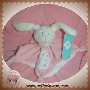 TEX SOS DOUDOU LAPIN BLANC CARRE ROSE ETOILE DOS BLANC