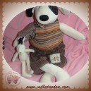 MOULIN ROTY SOS DOUDOU CHIEN JULIUS BLANC SALOPETTE MARRON PULL 48 CM LA GRANDE FAMILLE