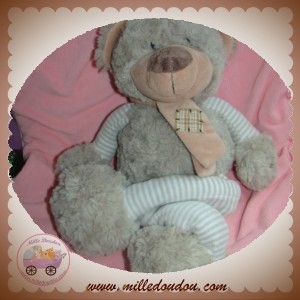 KSD SOS DOUDOU OURS GRIS RAYE ECHARPE MARRON