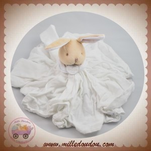 SOS DOUDOU ET COMPAGNIE LAPIN BEIGE PLAT LANGE TISSU BLANC