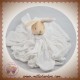 SOS DOUDOU ET COMPAGNIE LAPIN BEIGE PLAT LANGE TISSU BLANC