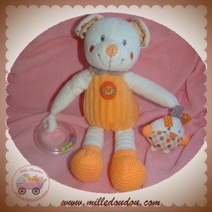 NICOTOY SOS DOUDOU OURS BLANC CORPS ORANGE PIED LAINE OISEAU HOCHET EVEIL