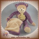 HISTOIRE D'OURS SOS DOUDOU CHAT BEIGE VIOLET MAUVE MOUCHOIR