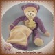 HISTOIRE D'OURS SOS DOUDOU CHAT BEIGE VIOLET MAUVE MOUCHOIR