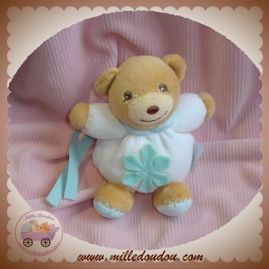 KALOO DOUDOU OURS BOULE BLANC FLEUR BLEU PETIT MOD SOS