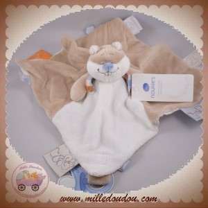 NOUKIE'S SOS DOUDOU CASTOR CHARLIE BEIGE BLANC PLAT ETIQUETTES ATTACHE TETINE