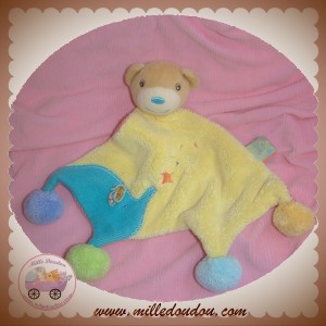 KALOO SOS DOUDOU OURS PLAT JAUNE RAYE ROUGE BLISS POMPON