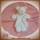 JACADI SOS DOUDOU OURS BLANC PLAT TISSU FLEUR ROSE