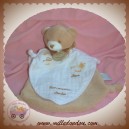 DOUDOU ET COMPAGNIE SOS OURS PLAT MARRON TISSU BLANC 1er DOUDOU