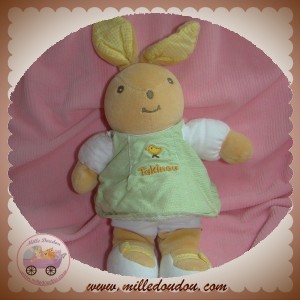 TAKINOU SOS DOUDOU LAPIN BEIGE ROBE VERT POUSSIN