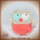 POMMETTE SOS DOUDOU HIBOU QUASI PLAT BEIGE TAUPE ROUGE