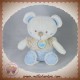 MOTS D'ENFANTS SOS DOUDOU OURS BLANC POIL MARRON BAS BLEU POULE