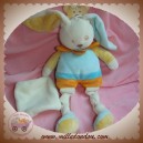 BABYNAT SOS DOUDOU LAPIN BLANC CORPS  BLEU ORANGE JAUNE MOUCHOIR COCARD