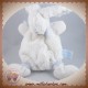 DOUDOU ET COMPAGNIE SOS LAPIN BONBON PLAT BLANC BLEU POIL